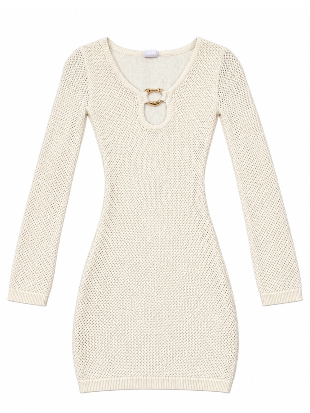 Willow & Clay Cream Knit Long-Sleeve Bodycon Dress with Gold Ring